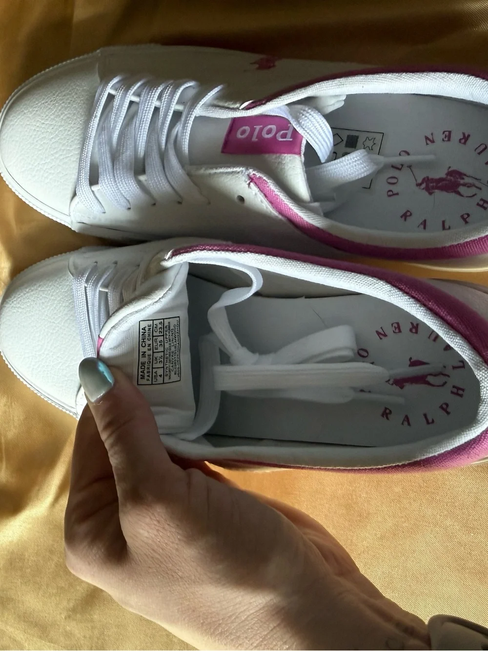 Ralph Lauren White Sneakers with Pink Trim